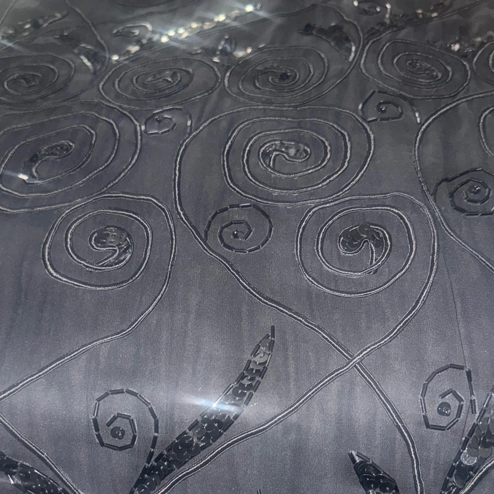 100% Silk CACHE beaded Shaw Elegant Black Scarf with Sequin Accents - Picture 4 of 7